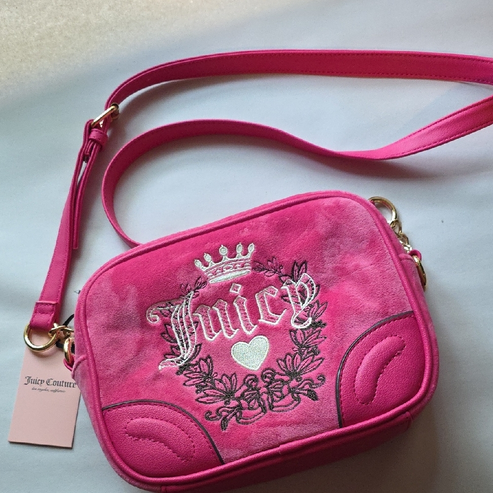 Juicy Couture Pink Flash Heritage Embroidered Crossbody Bag NWT